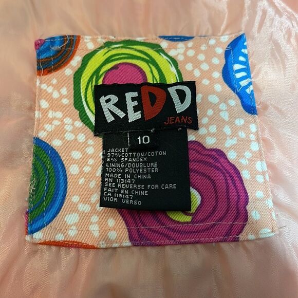Redd Jeans Vibrant Sequin Pink Denim Jacket Large Circle Pattern 10 - Picture 15 of 16